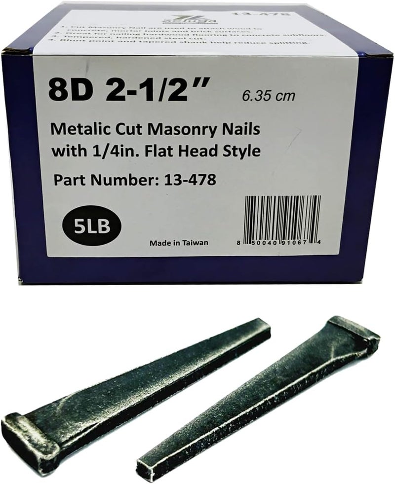 Zeluga 13-478 2.5in. - 8d Metalic Cut Masonry Nails with 1/4in. Flat Head Style - 5LBS - Image 1